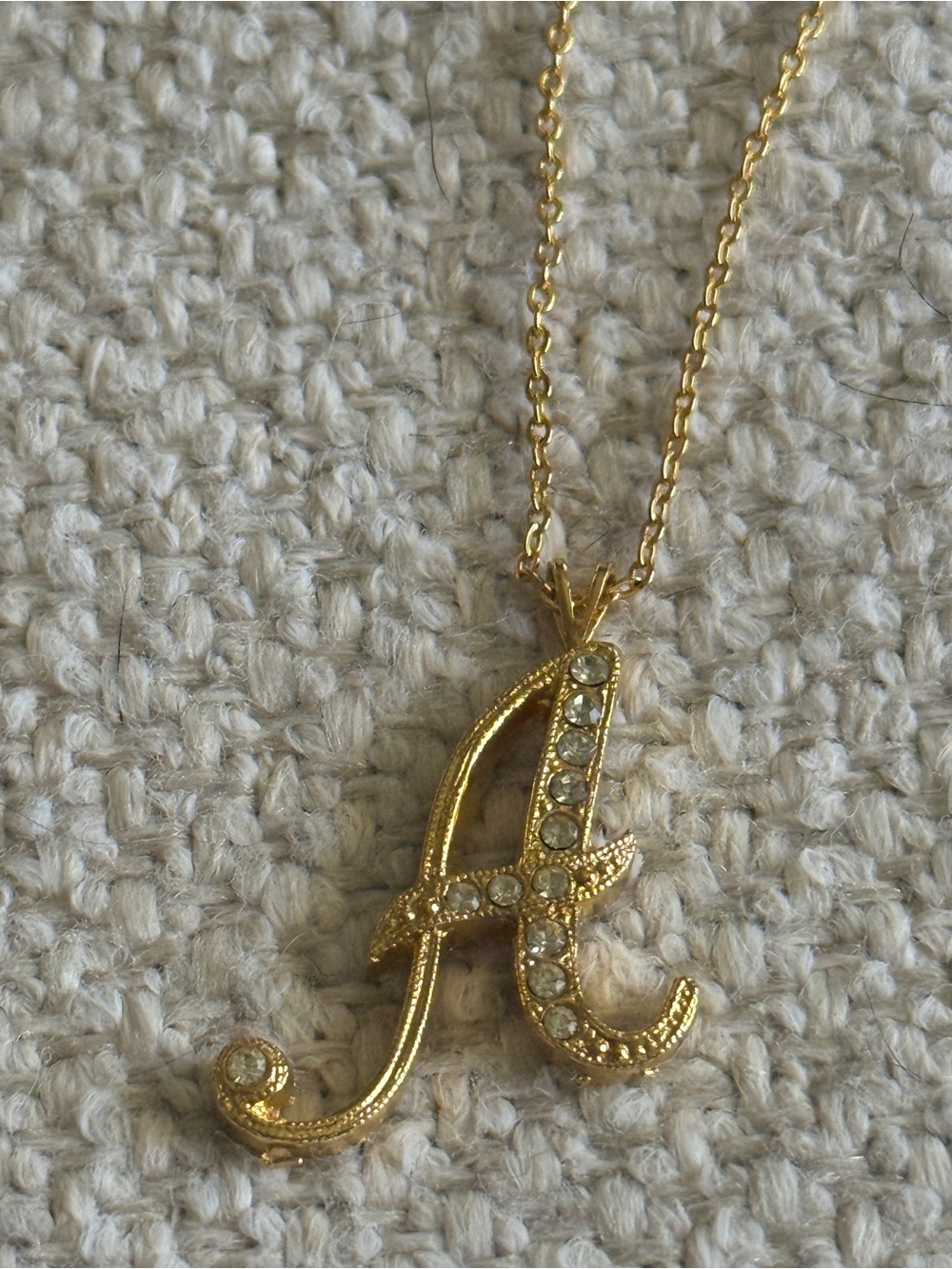 Gold Rhinestone Script A Initial Pendant Necklace - Picture 4 of 5